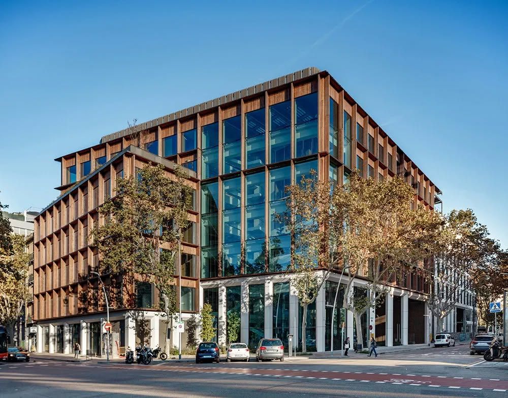 A modern office building of glass and brick in the 22@ district